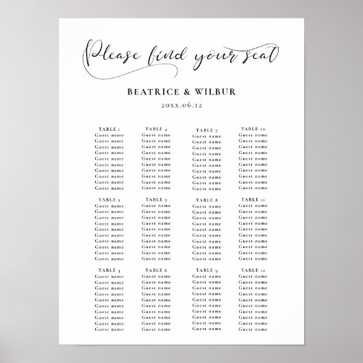 Elegant romantisch calligrafietrouwensdiagram poster (Voorkant)