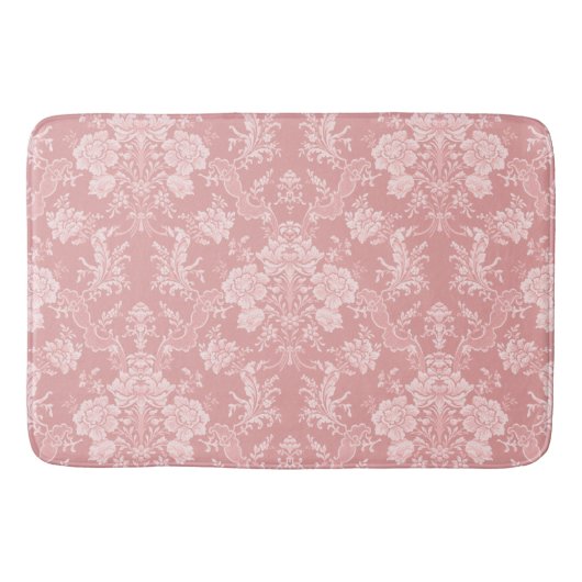 Elegant Romantisch Chic Bloemen Damask-Pastel Roze Badmat (Voorkant)