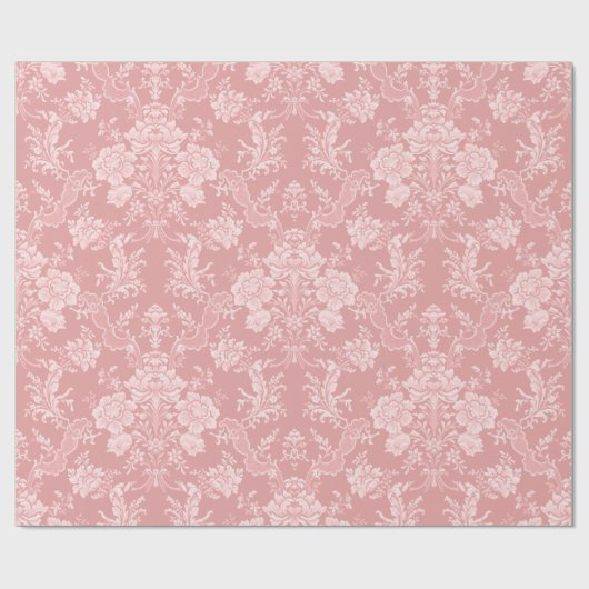 Elegant Romantisch Chic Bloemen Damask-Pastel Roze Cadeaupapier (Vlak)