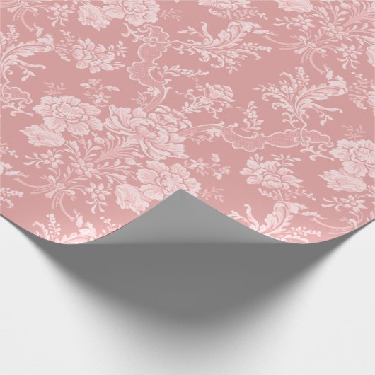 Elegant Romantisch Chic Bloemen Damask-Pastel Roze Cadeaupapier (Hoek)