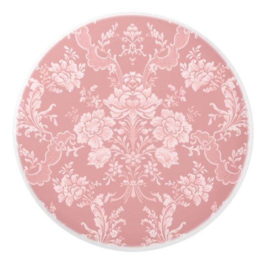 Elegant Romantisch Chic Bloemen Damask-Pastel Roze Keramische Knop (Voorkant)