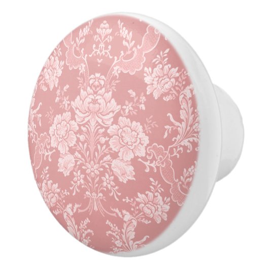 Elegant Romantisch Chic Bloemen Damask-Pastel Roze Keramische Knop (Rechts)