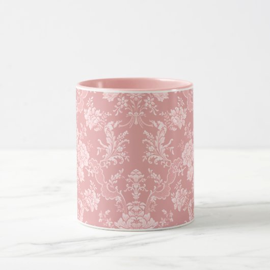Elegant Romantisch Chic Bloemen Damask-Pastel Roze Mok (Midden)