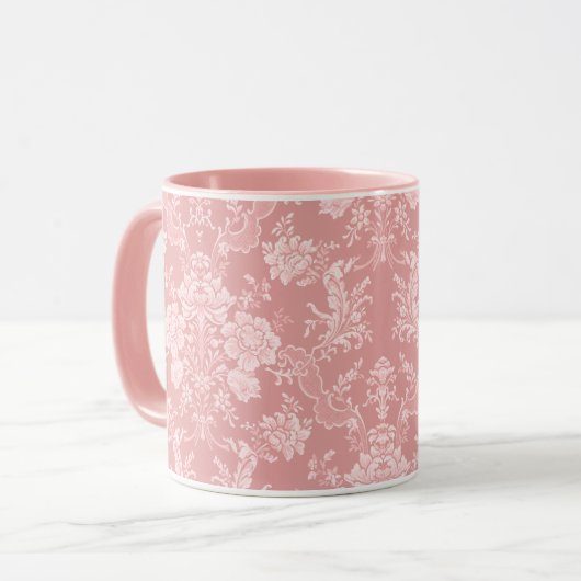 Elegant Romantisch Chic Bloemen Damask-Pastel Roze Mok (Voorkant links)