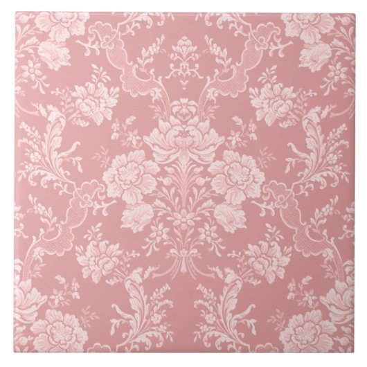 Elegant Romantisch Chic Bloemen Damask-Pastel Roze Tegeltje (Voorkant)