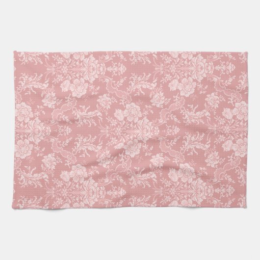 Elegant Romantisch Chic Bloemen Damask-Pastel Roze Theedoek (Horizontaal)