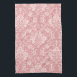 Elegant Romantisch Chic Bloemen Damask-Pastel Roze Theedoek<br><div class="desc">Elegant -geïnspireerd bloemendamast ontwerp met chique monochrome licht-op-donker pastelroze bloemen,  bladrollen en swags van delicate lacy linten. Dit patroon is naadloos en kan omhoog of omlaag worden geschaald.</div>