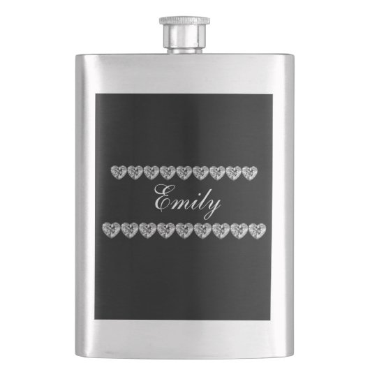 Elegant romantisch diamanthartje heupfles (Voorkant)