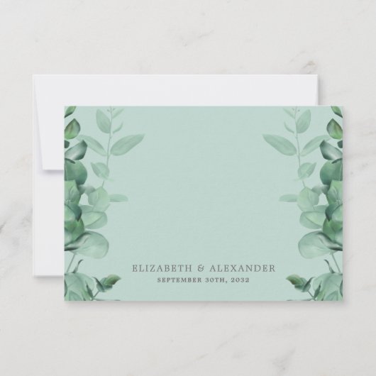 Elegant romantisch eucalyptusfotobruiloft bedankkaart (Achterkant)