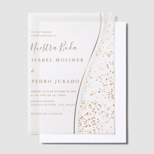 Elegant Romantisch Goud Nuestra Boda Spaans Bruilo Vellum Uitnodigingen (Offset)