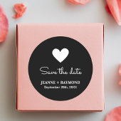 Elegant Romantisch Hart Zwart Bruiloft Save the da Ronde Sticker