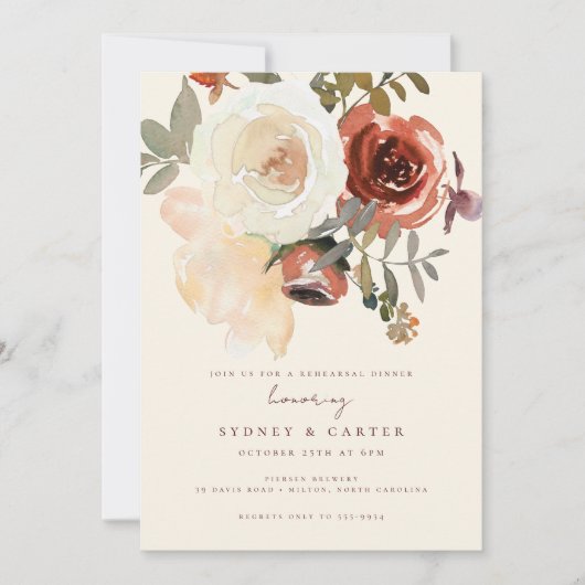 Elegant Romantisch Herfst Bloemenrood Repetitie Di Kaart (Voorkant)