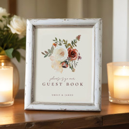 Elegant Romantisch Herfst Floral Gastenboek Sign Foto Afdruk