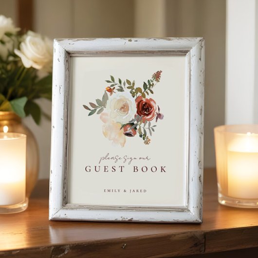 Elegant Romantisch Herfst Floral Gastenboek Sign Foto Afdruk