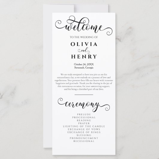 Elegant romantisch kalligrafie bruiloft programma (Voorkant)