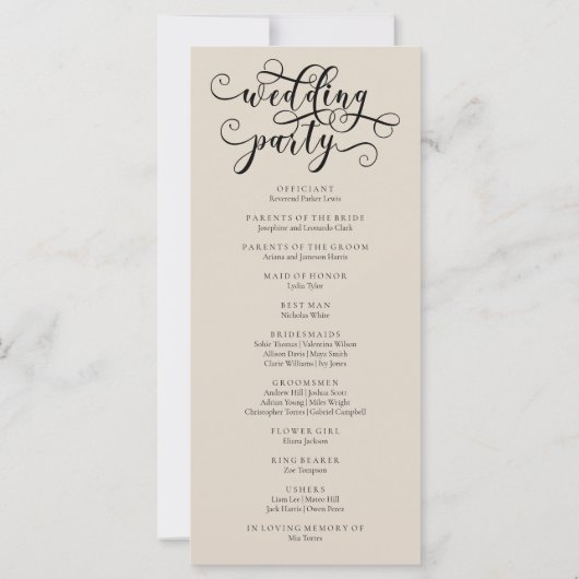 Elegant romantisch kalligrafie bruiloft programma (Achterkant)