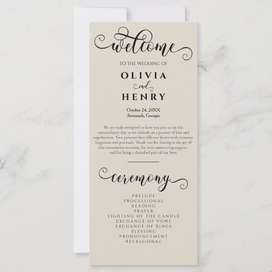 Elegant romantisch kalligrafie bruiloft programma (Voorkant)