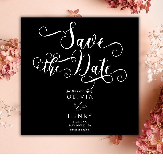 Elegant Romantisch Kalligrafie Script Zwart Gotisc Save The Date