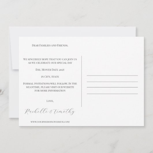 Elegant Romantisch Kleurenscript 1 Fotobruiloft Save The Date (Achterkant)