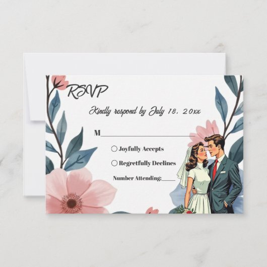 Elegant Romantisch Koppel Waterverf Bloem Bruiloft RSVP Kaartje (Voorkant)