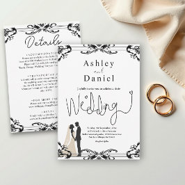 Elegant Romantisch Koppel Zwart-Wit Trouwen Kaart