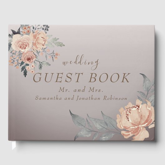 Elegant Romantisch Koraal Goud Script Bloemen brui Gastenboek (Voorkant)