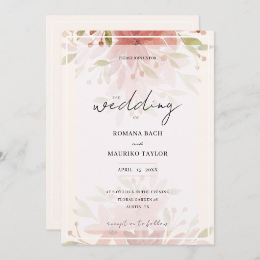 Elegant Romantisch Land Bloemen Terracotta Blush Kaart (Voorkant / Achterkant)