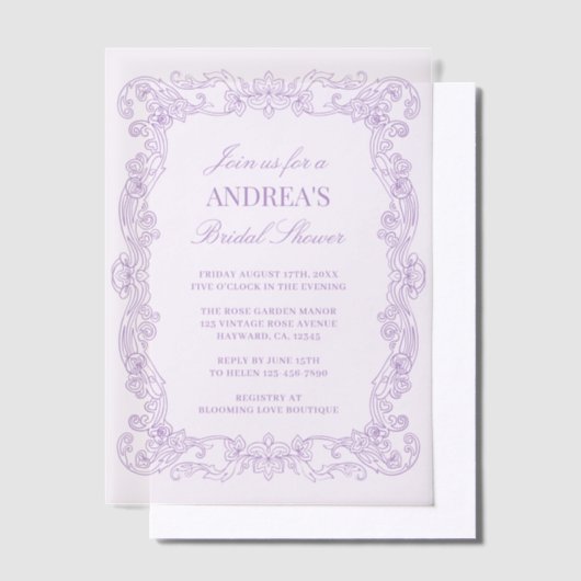 Elegant  romantisch lavendel Vrijgezellenfeest Vellum Uitnodigingen (Offset)