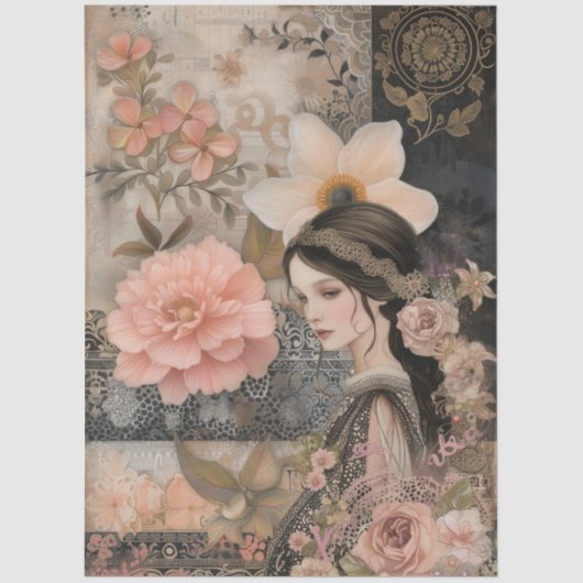 Elegant Romantisch Meisje Bloemen Abstracte Kunst  Tissuepapier (Voorkant)