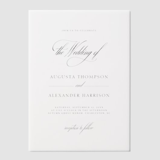 Elegant romantisch monogram classy bruiloft vellum uitnodigingen (Voorkant)