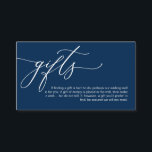 Elegant Romantisch, Navy Blue, Een notitie over ge Informatiekaartje<br><div class="desc">Dit is de moderne kalligrafie Elegant Romantisch,  Navy Blue Script,  Een notitie over Huwelijkscadeaus Enclosure Kaart. U kunt de kleuren van het lettertype wijzigen en uw huwelijksdetails toevoegen in het bijpassende lettertype / belettering. #TeeshaDerrick</div>