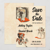 Elegant Romantisch Paar Comic Book Save the Date Kaart (Voorkant / Achterkant)