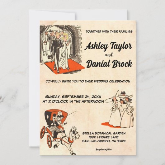 Elegant romantisch paar stripverhaal-thema bruilof kaart (Voorkant)