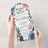 Elegant Romantisch Paar Waterverf Bloemenbruiloft All In One Uitnodiging (Afscheurbaar)