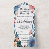 Elegant Romantisch Paar Waterverf Bloemenbruiloft All In One Uitnodiging (Binnen)