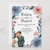 Elegant Romantisch Paar Waterverf Bloemenbruiloft Kaart (Voorkant)