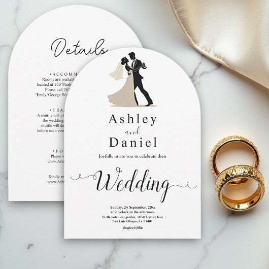 Elegant Romantisch Paar Zwart & Wit Chic Huwelijk Kaart