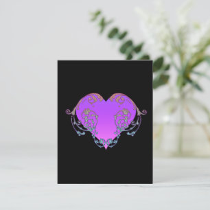 Elegant, Romantisch Paars Hart met Bloei Notitiekaartje