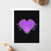 Elegant, Romantisch Paars Hart met Bloei Notitiekaartje (Voorkant / Achterkant in situ)