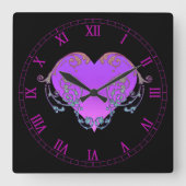 Elegant, Romantisch Paars Hart met Bloei Vierkante Klok (Voorkant)