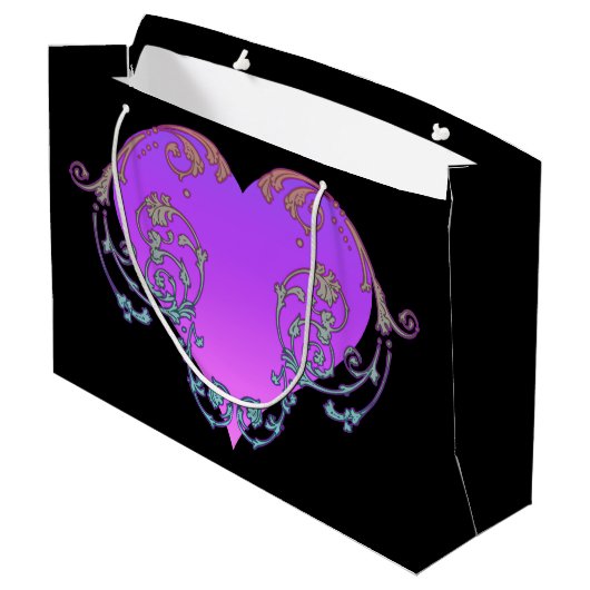 Elegant, Romantisch Paars Hart met Vlaanderen Groot Cadeauzakje (Achterkant Gekanteld)