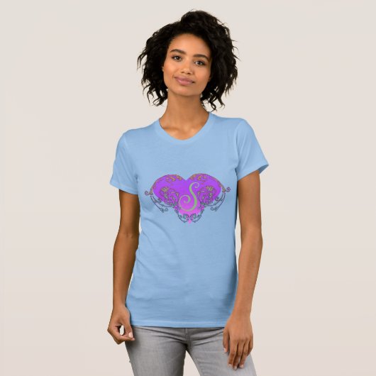 Elegant, Romantisch Paars Hart met Vlaanderen T-shirt (Voorkant volledig)