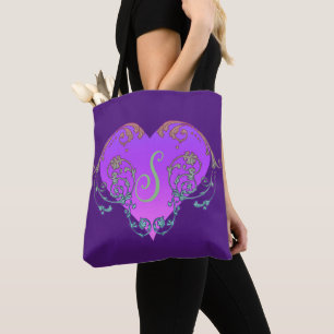 Elegant, Romantisch Paars Hart met Vlaanderen Tote Bag