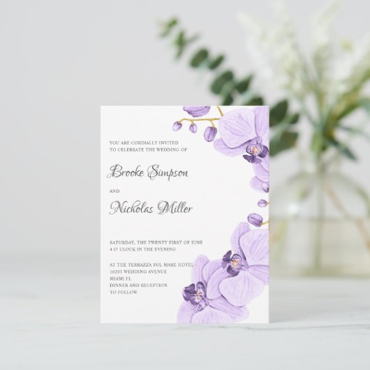 Elegant Romantisch Paars orchidee Elegant Botanisc Kaart (Staand voorkant)