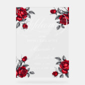 Elegant Romantisch Roos Bloemen Huwelijk Welkom Acryl Bord (Voorkant)