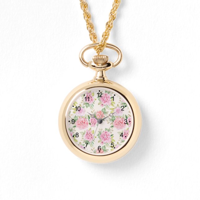 Elegant romantisch roos bloemmotief horloge (Voorkant)