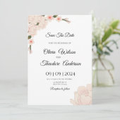 Elegant Romantisch Roze Bloemen Bruiloft Save The  Kaart (Staand voorkant)