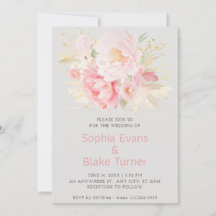 Elegant Romantisch Roze Bloemen Platina Bruiloft Kaart