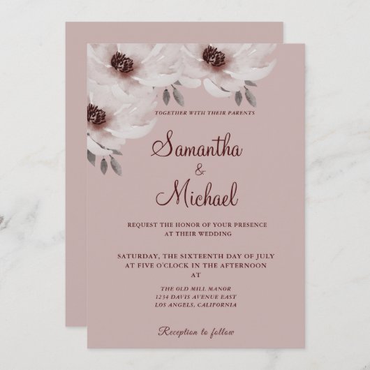 Elegant Romantisch Roze Waterverf Bloemen Kaart (Voorkant / Achterkant)