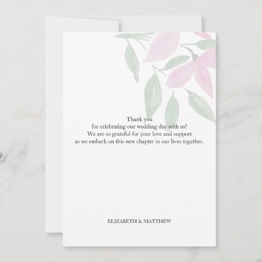 Elegant Romantisch Roze Wildbloemen Waterverf Kuns Bedankkaart (Achterkant)